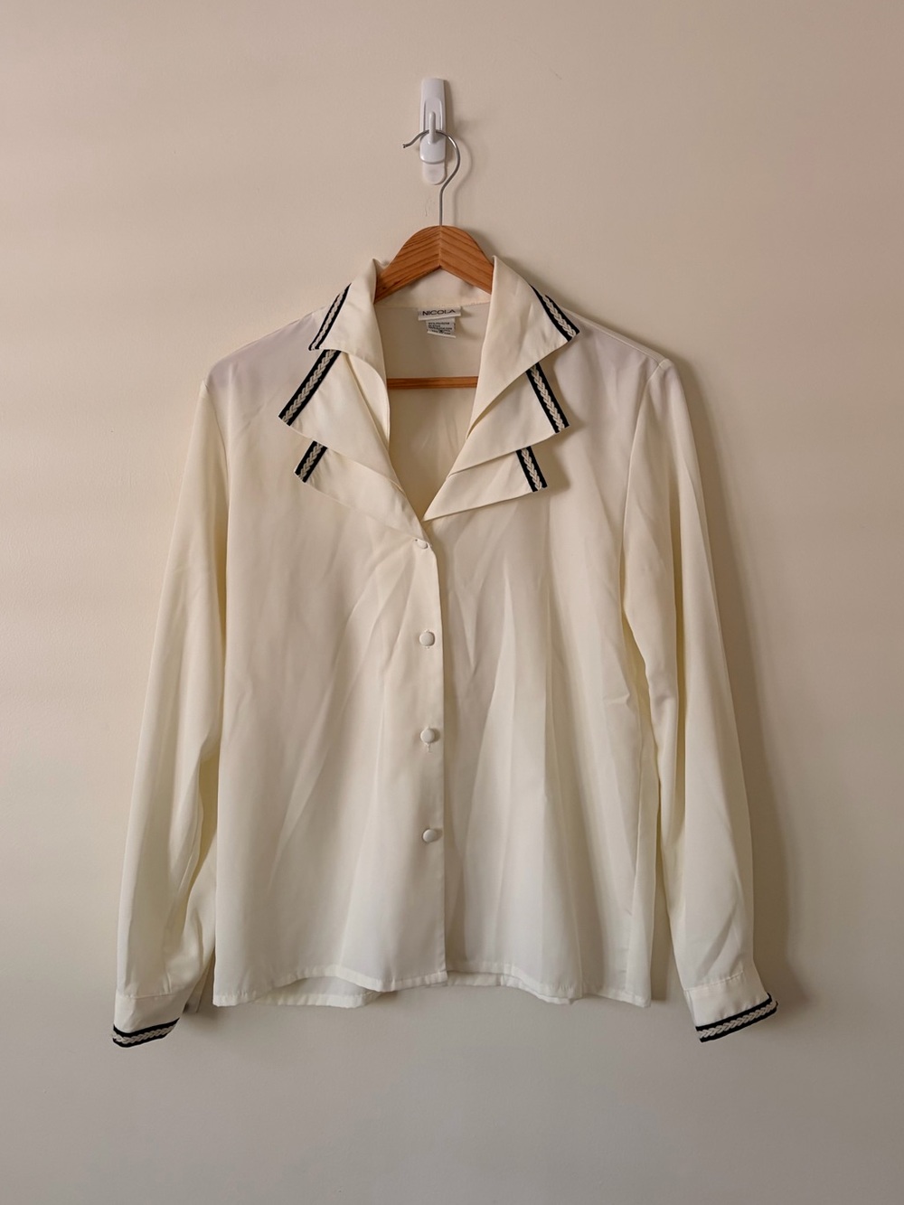 Vintage NICOLA Triple Collar Yellow Cream Button-Up Blouse